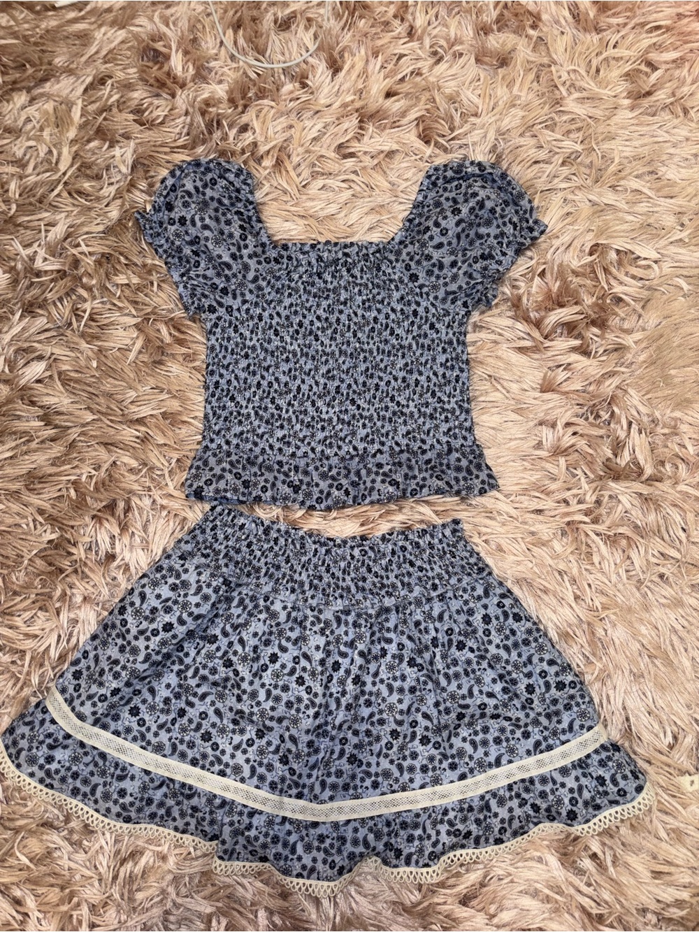 Girls Two-Piece Smocked Floral Dance Set in Gray WITH TAGS